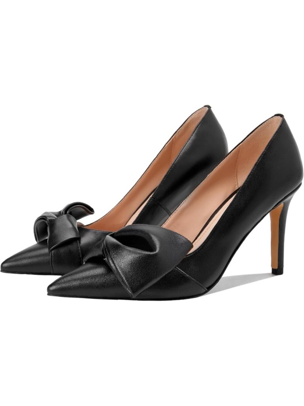 Women's Pu-Black Bow Heels Close Pointed Toe Pumps 3.3" Stiletto Heels Slip On